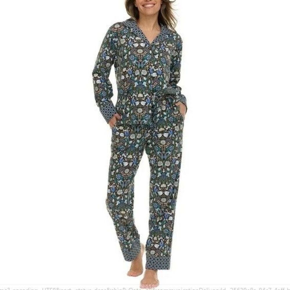 Vera Bradley Women's Medium M Notch Collar PJ Set Green NWT
